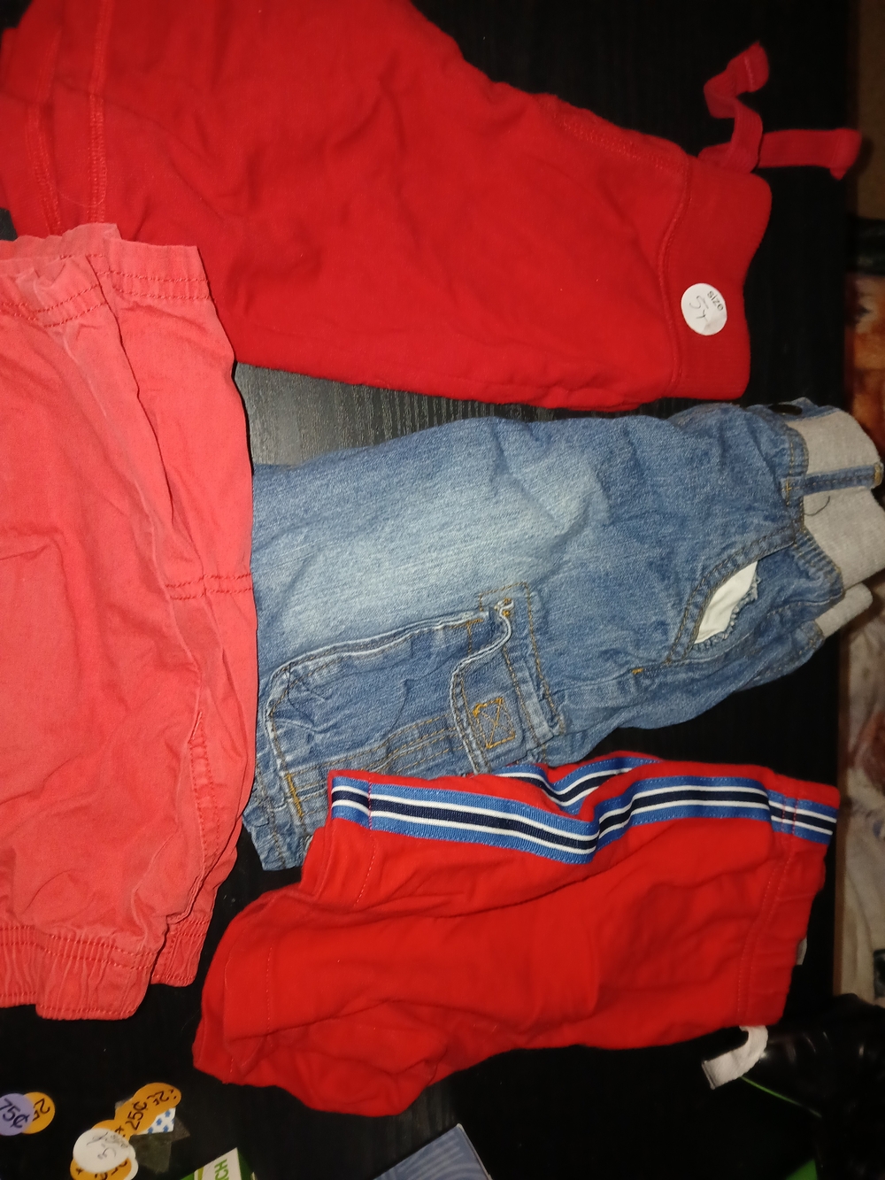 Bundle of Kids Bottoms - Red Shorts, Red Joggers, Blue Denim Pants